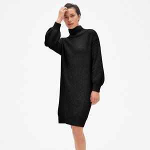 Gap Cozy Blouson Sleeve Ribbed Knit Turtleneck Sweater Dress, BLACK, M/L